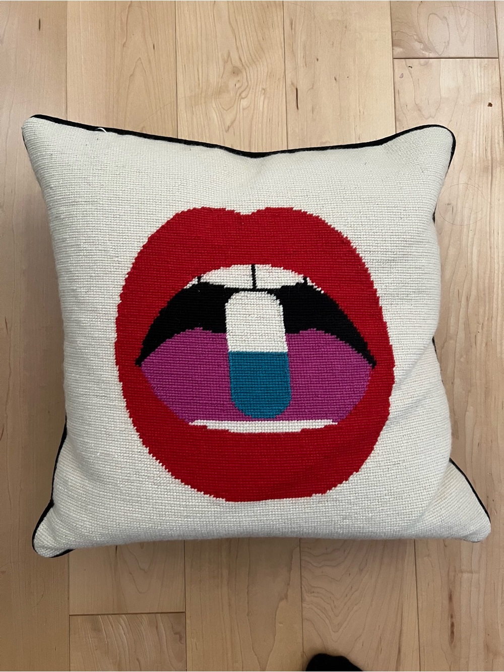 Jonathan Adler Lips Full Dose Needlepoint Pillow